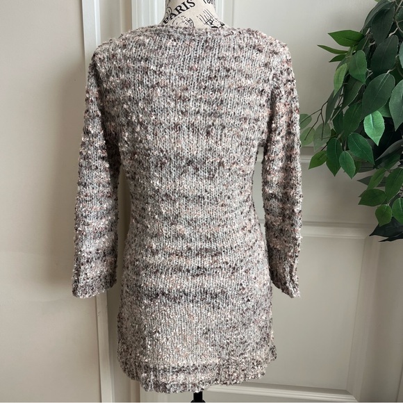 Mandee Fuzzy Speckled Chunky Knit Sweater Cream Brown Sz L - Picture 10 of 16